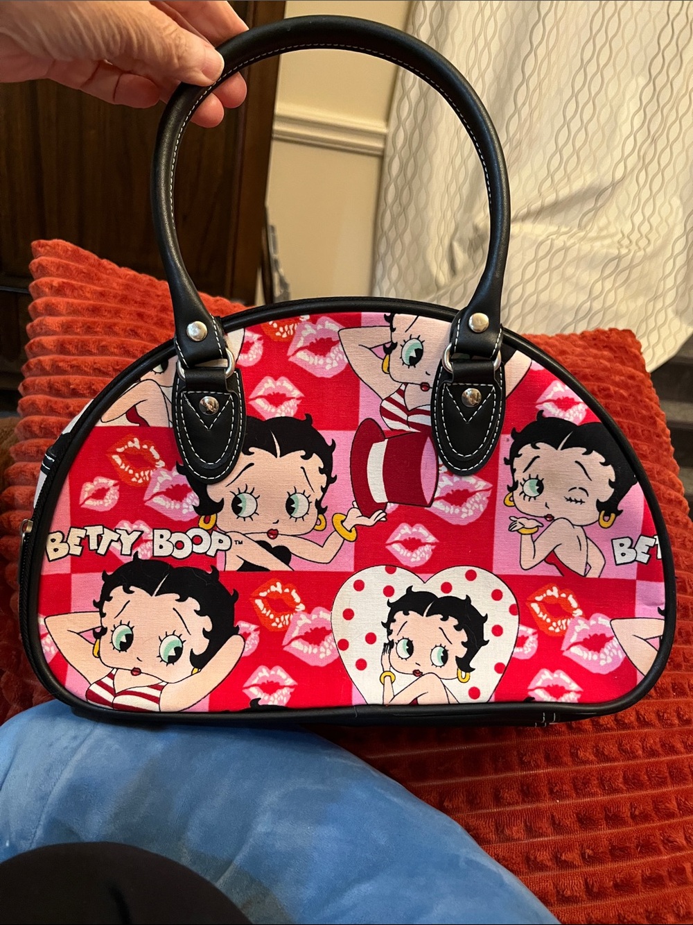 canvas Betty Boop Red and Black Graphic Dome Satchel